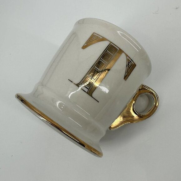 Anthropologie Limited Edition Gold Initial Monogram Letter "T” Coffee Cup Mug - Picture 2 of 6